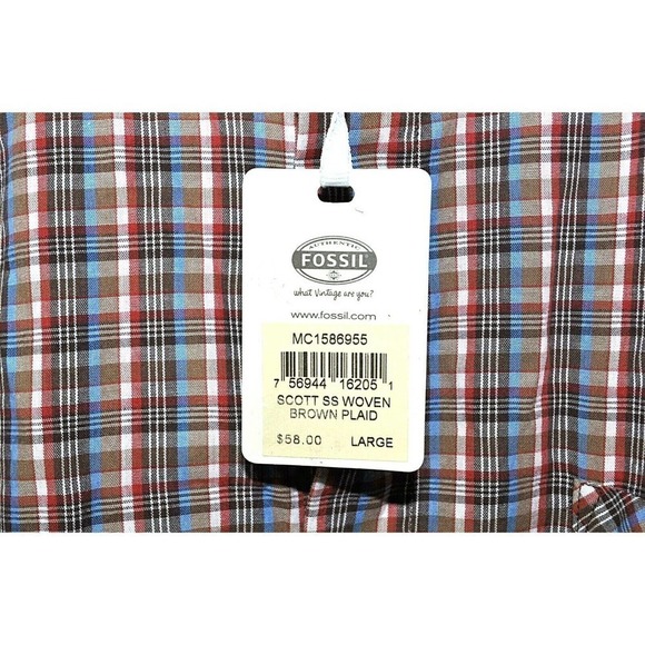 Fossil Men's Size L Plaid Short Sleeve Button Front Camp Shirt - New - Picture 3 of 5